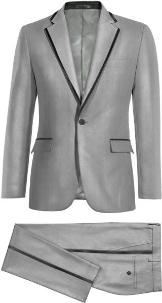 Grey & Black Polyester Tuxedo - Light Grey Suit With Black Lapel (400x660), Png Download