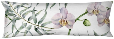 Watercolor Tropic Pattern With Eucalyptus And White - Canvas (400x400), Png Download