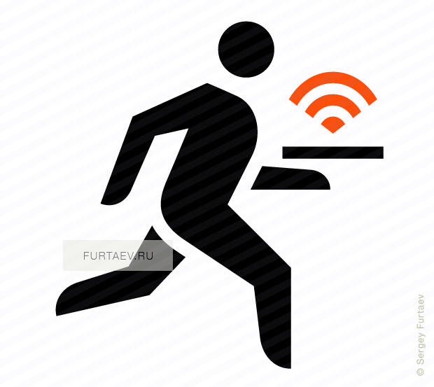 Vector Icon Of Waiter Running With Wi-fi Signal Sign - Running Waiter Icon (620x553), Png Download