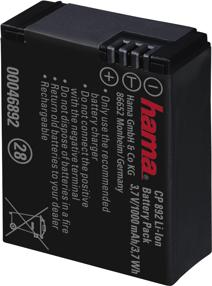 "cp 892" Lithium Ion Battery For Gopro Hero - Hama Gopro Hero 3 Battery Cp892 3 .7v/1000mah (1100x1100), Png Download