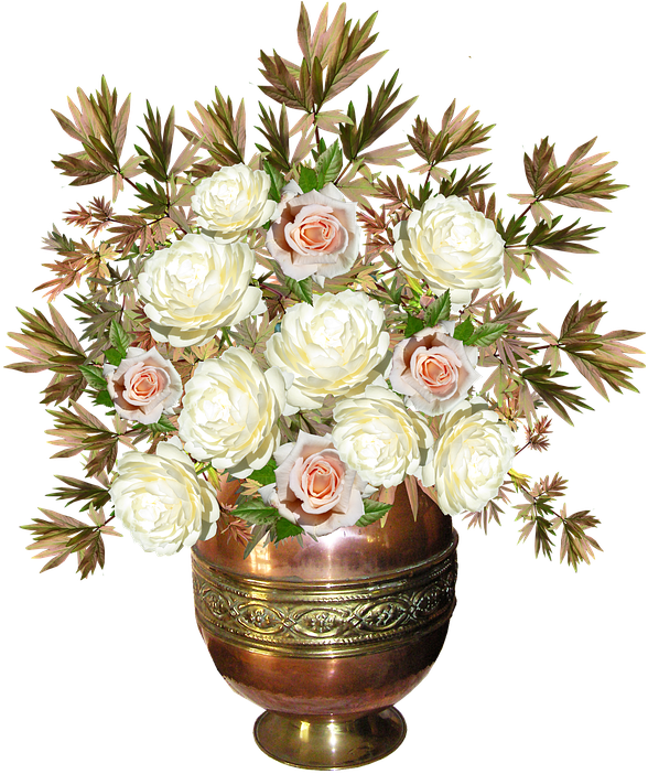 Roses, Copper Vase, Flowers, Arrangement - Flower Arrangements Transparent Pngs (613x720), Png Download