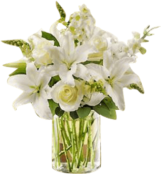 Classic All White Arrangement For Sympathy - Flowers (400x400), Png Download