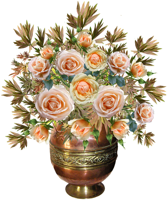 Roses, Arrangement Copper Vase, Flowers - Flower Arrangements Transparent Pngs (602x720), Png Download