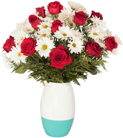 Daisy And Rose Vase Large Aqua • - Trandafiri De 8 Martie (500x611), Png Download