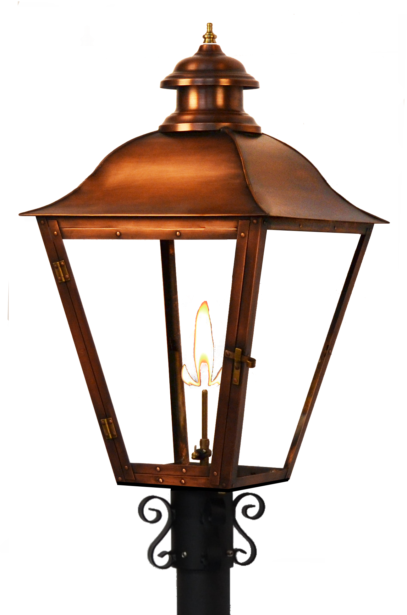 State Street Lantern On Post Mount With Scrolls - Gas Lamp Png (1295x1955), Png Download