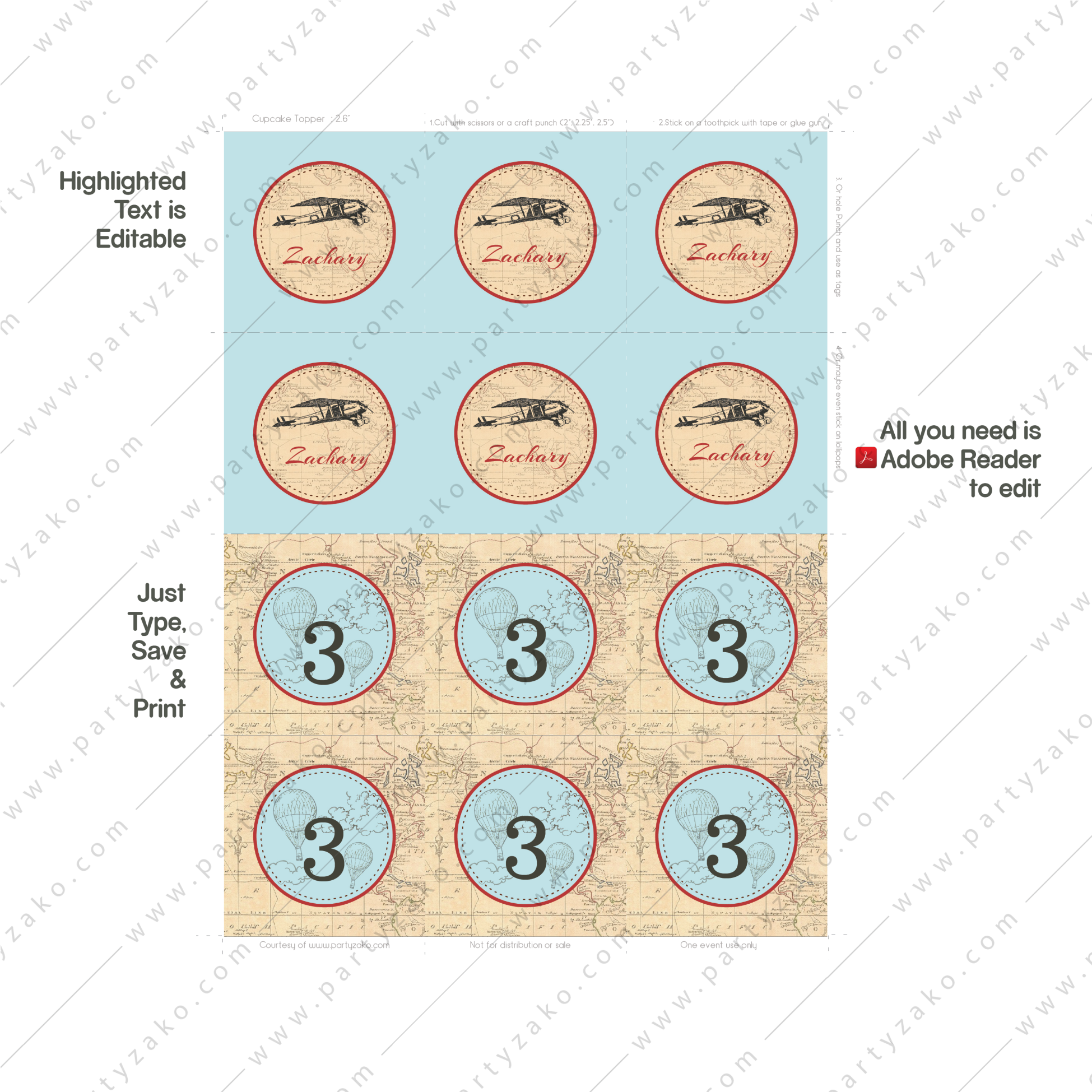 Vintage Airplane Cupcake Wrapper And Topper, Partyzako - Circle (2048x2048), Png Download