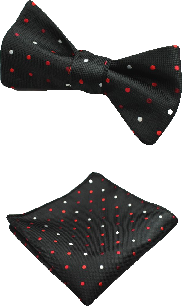 Black, White And Red Polka Dot Bow Tie And Pocket Square - Polka Dot (667x1080), Png Download
