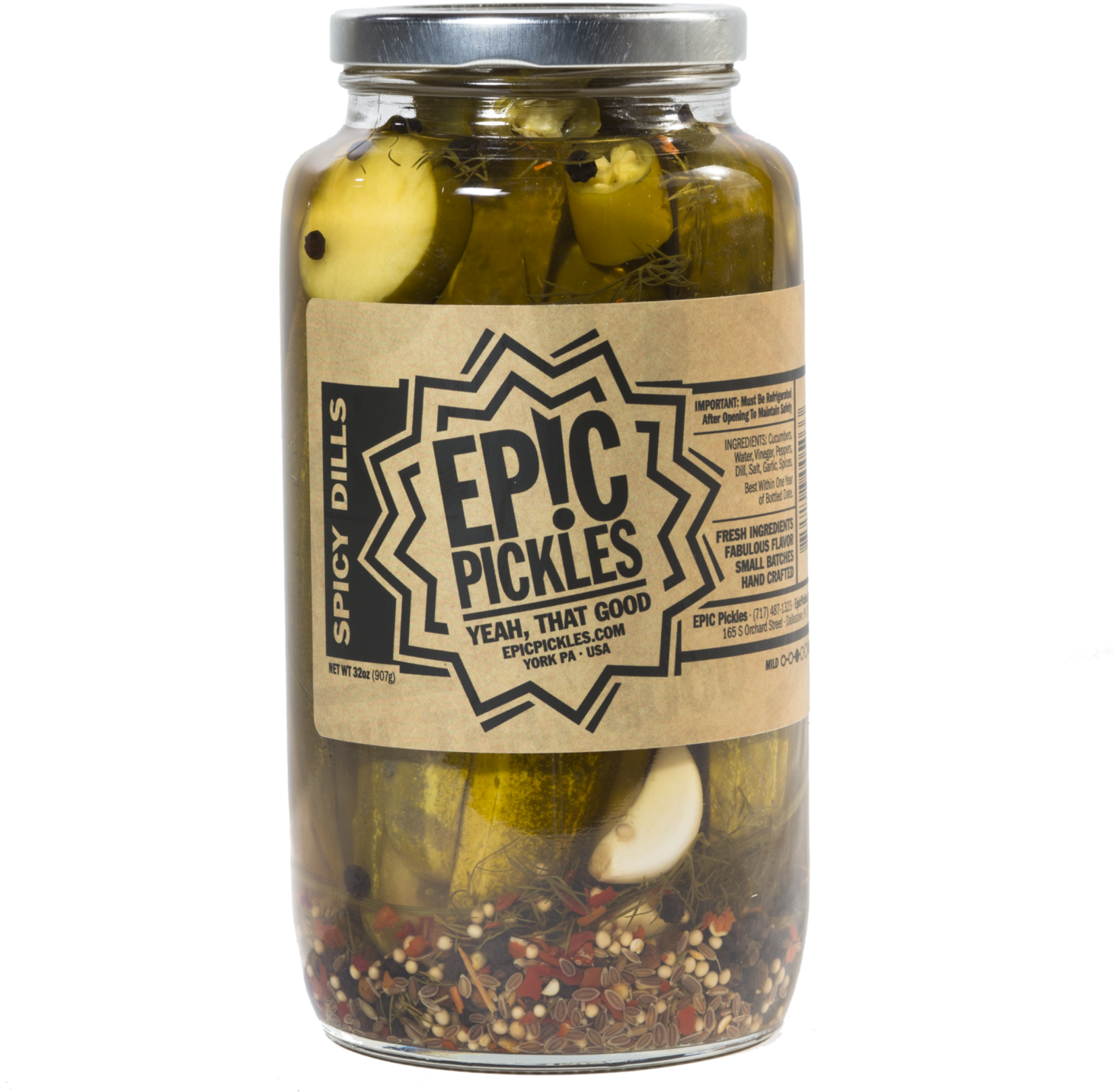 Epic Pickles Spicy Dills - Pickled Cucumber (1500x1500), Png Download