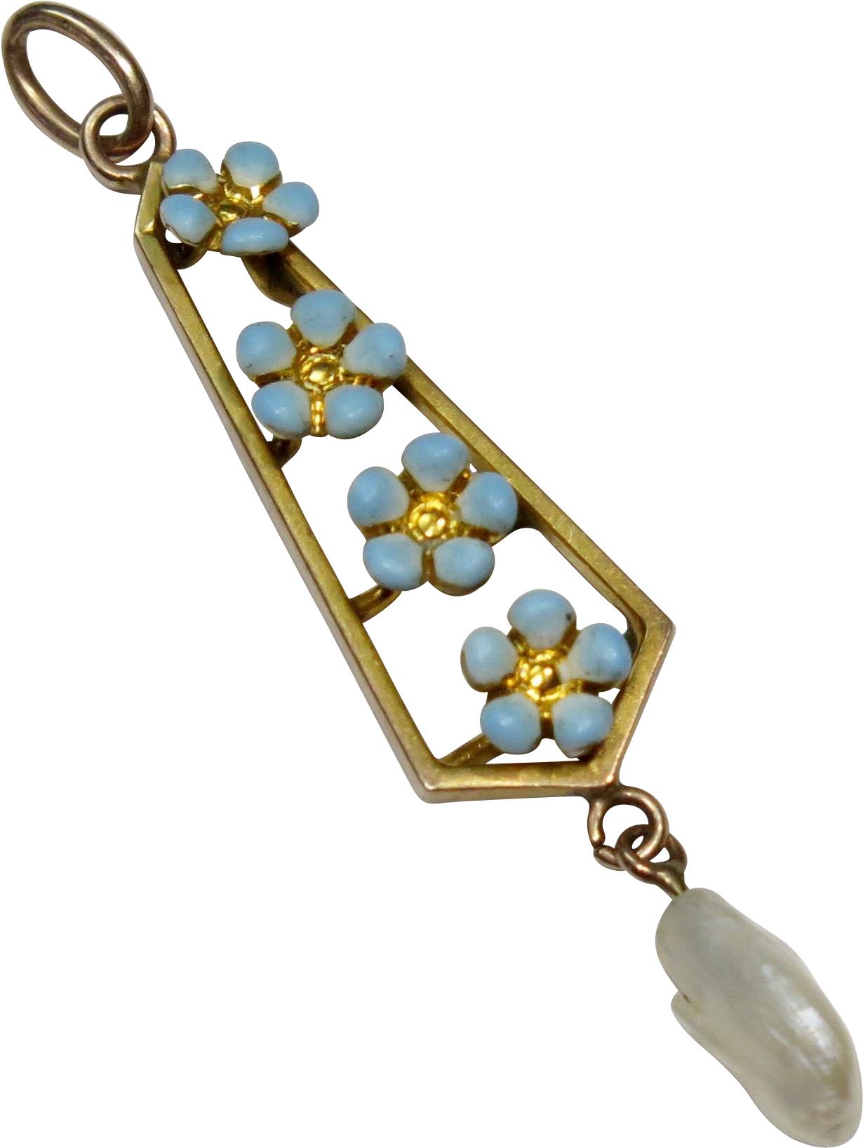 Antique Edwardian 10k Gold Enamel Forget Me Not Lavaliere - Earrings (1635x1635), Png Download