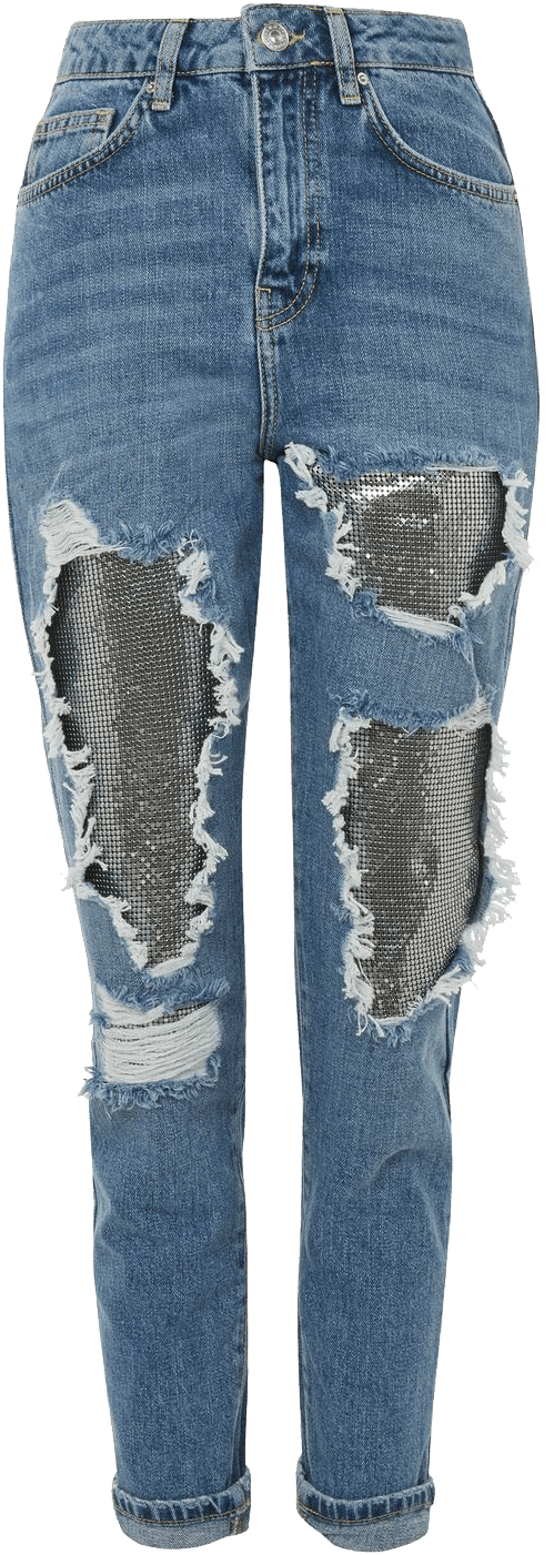 Chain Detail Ripped Denim Jeans - Jeans With Chainmail (655x1417), Png Download