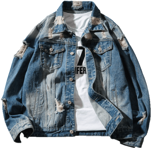 Belyo Ripped Denim Jacket - Jacket (650x650), Png Download