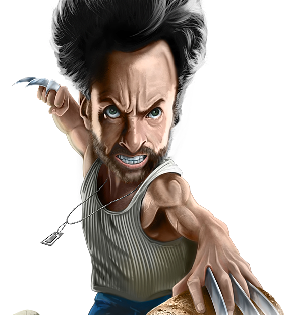 Caricature Of Hugh Jackman - Cartoon (571x625), Png Download