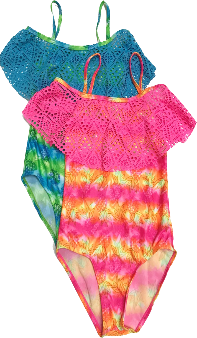 Swimwear Girls Ruffled Iolet Lace Pineapple Pattern - Swimsuit Bottom (1275x1650), Png Download