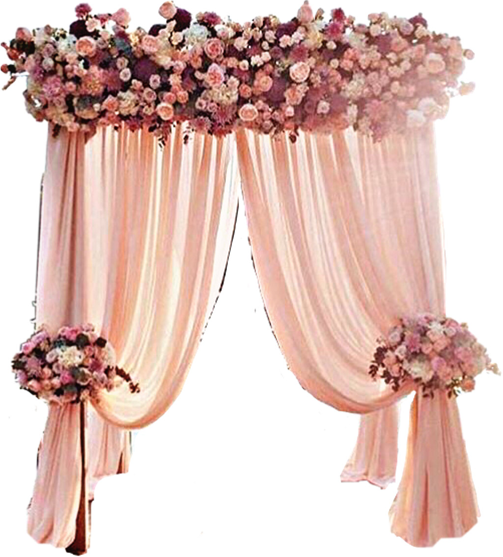 Curtain Drapes Cloth Flowers Wedding Arch Beautiful - Pink Rose Wedding Arch (1024x1134), Png Download