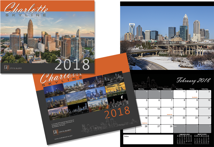 2018 Charlotte Skyline Calendar - North Carolina (818x510), Png Download