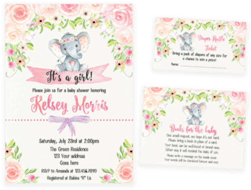 Free Png Download Blush Pink Floral Elephant Baby Shower - Baby Shower (850x645), Png Download