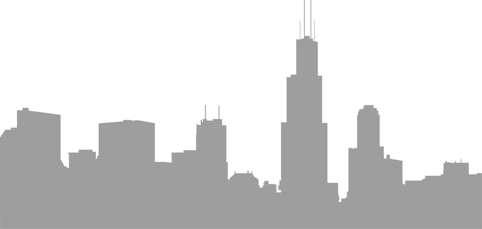 Silhouette Chicago Skyline Drawing (1600x759), Png Download