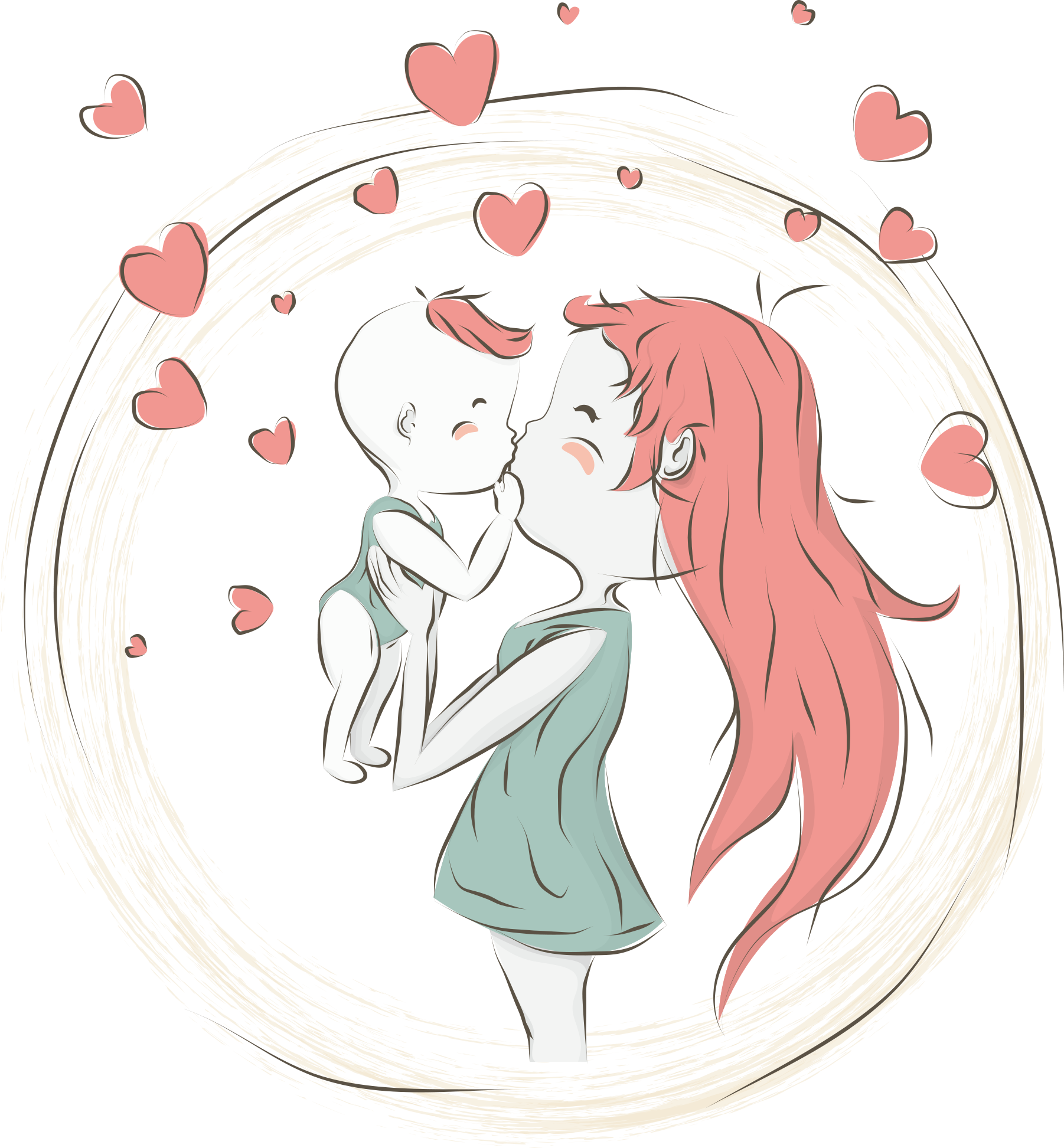 Mother Cartoon Child - Dibujos Mama Y Bebe (1802x1945), Png Download