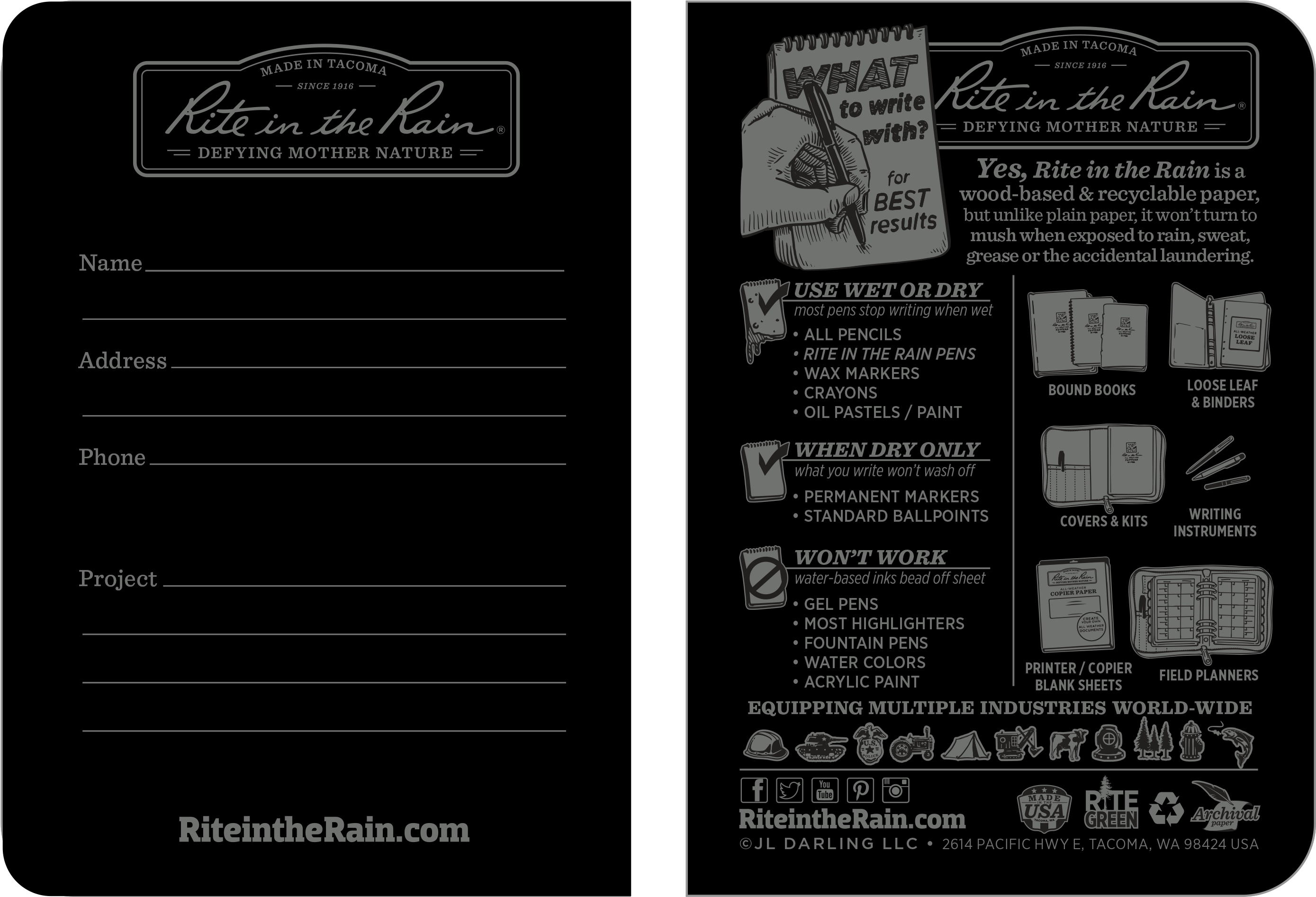 Rite In The Rain Weatherproof Mini Stapled Notebook, - Brochure (3000x3000), Png Download