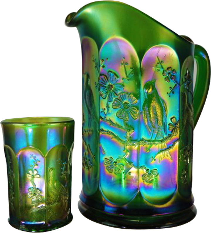 Northwood Singing Birds Emerald Green Water Pitcher - Ceramic (800x800), Png Download