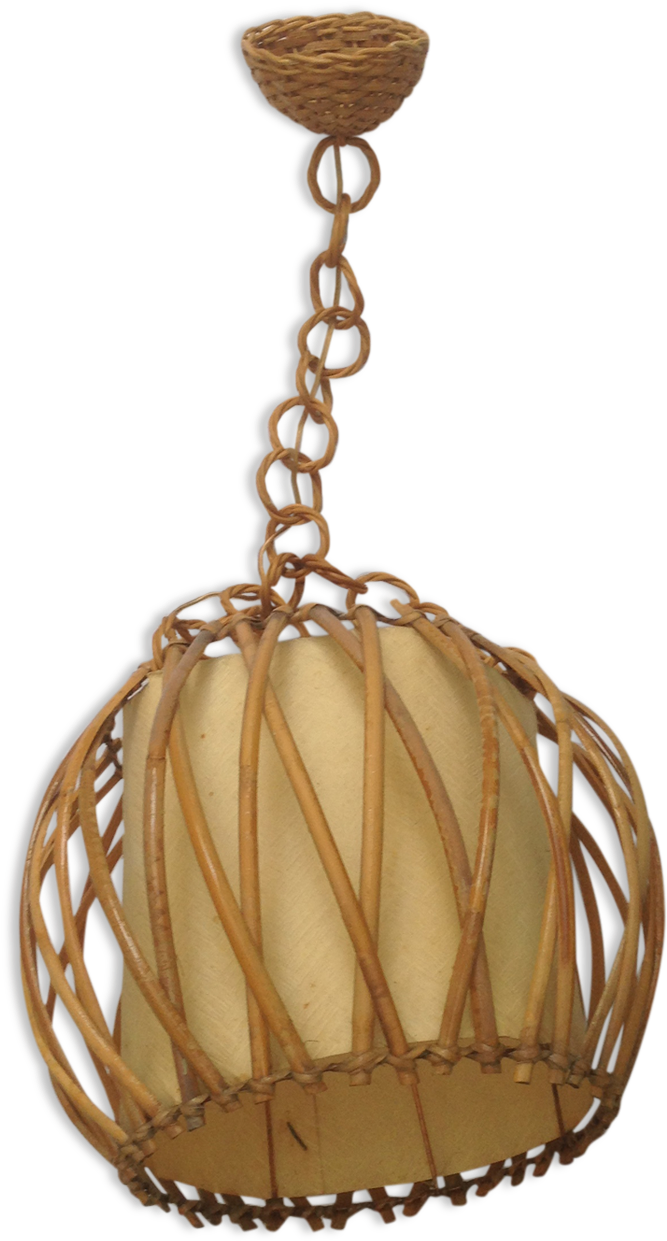 Rattan And Paper Hanging Lamp - Cage (1457x1457), Png Download