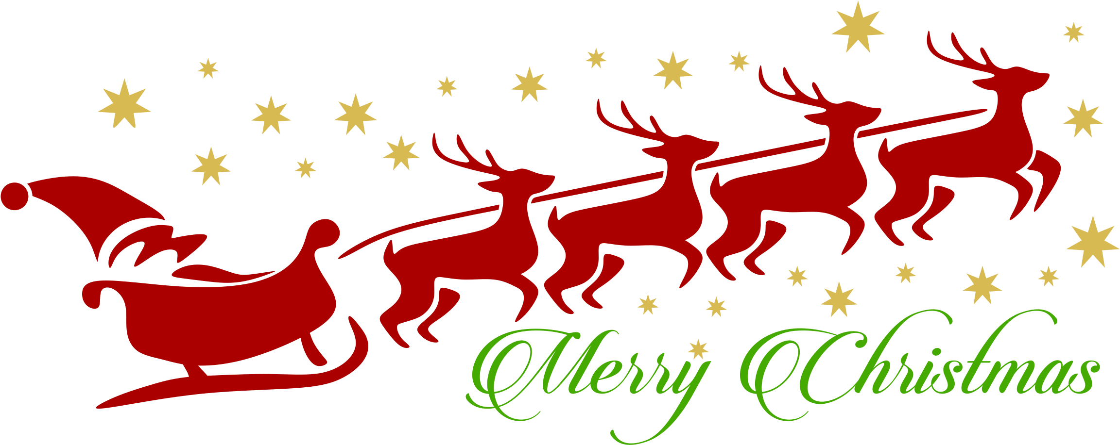 Big Image - Santa And Reindeer Clipart Png (2400x954), Png Download