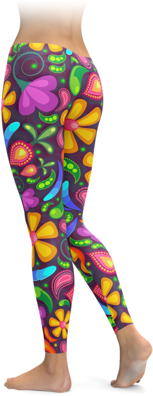 Colorful Floral Swirl Leggings - Leggings (740x896), Png Download