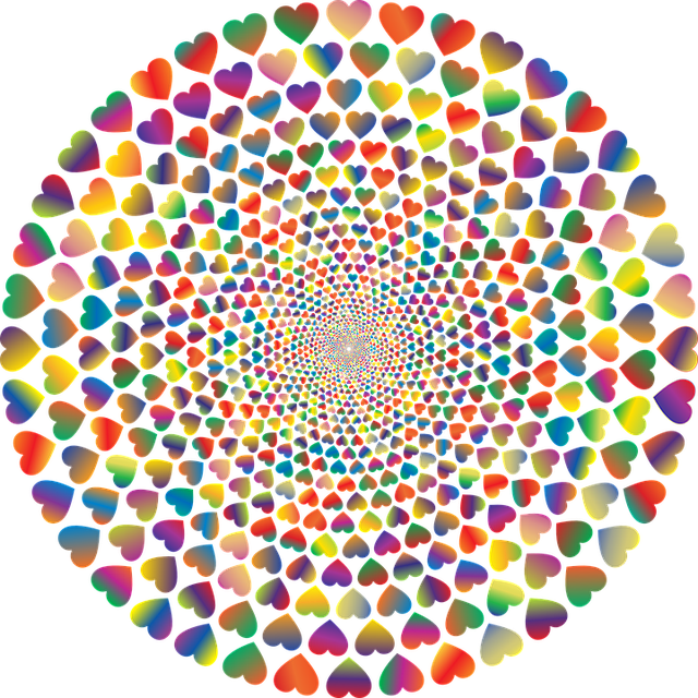 Colorful, Prismatic, Chromatic, Rainbow, Hearts, Love - Fractal Vortex (640x640), Png Download