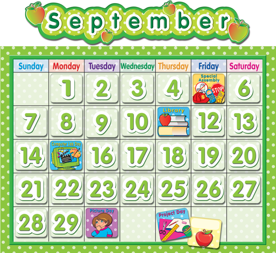 Tcr4188 Polka Dot School Calendar Bulletin Board Image - Calendar For Classroom (900x900), Png Download
