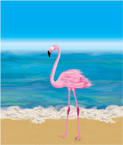 Flamingo On The Beach Print - Flamingo On The Beach (600x632), Png Download