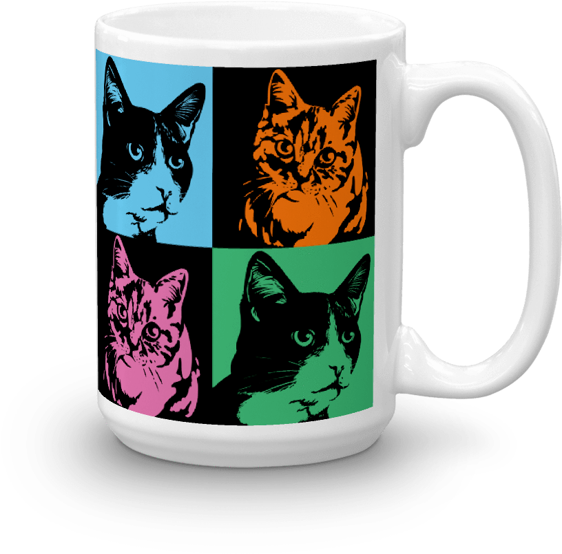 Pop Art Cat Mug - Cat (1000x1000), Png Download
