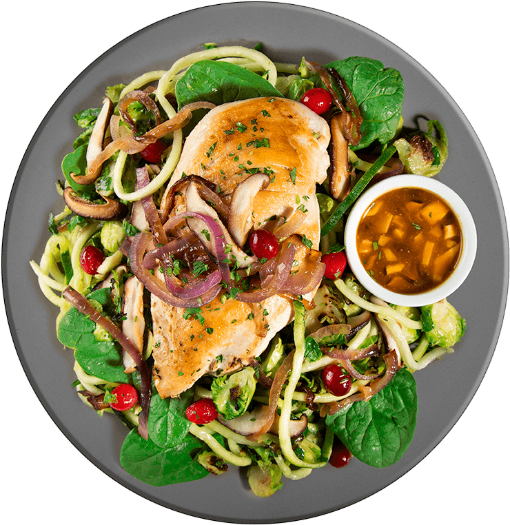 Roasted Chicken With Cranberries, Spinach, Zucchini - Fried Egg (800x800), Png Download