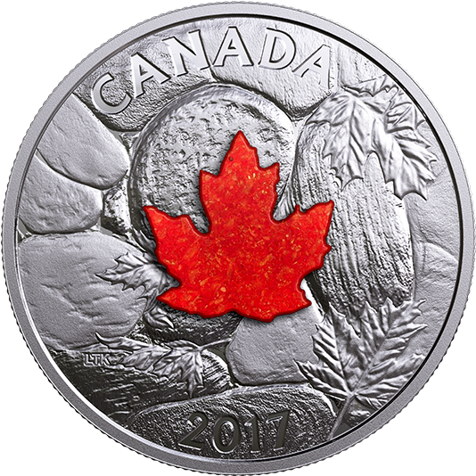 2017 Fine Silver Coin Majestic Maple Leaves With Drusy - Coin (570x570), Png Download