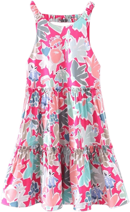 Floral Ruffles A-line Dress - Pattern (550x732), Png Download