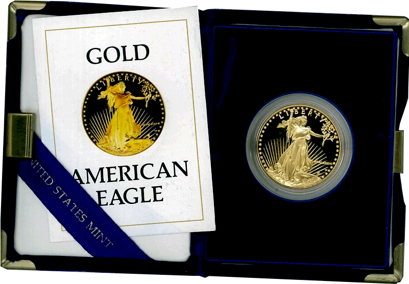 1986 W Or 1987 W $50 Proof Gold American Eagle In Box - American Gold Eagle (800x800), Png Download