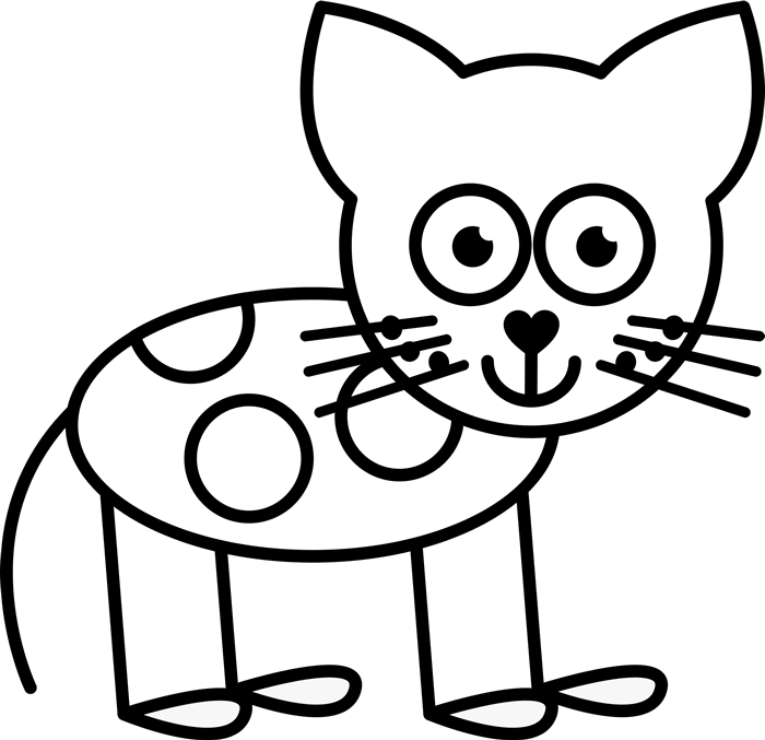 Cat With Spots Outline Rubber Stamp - Cat Stick Drawing Face (700x677), Png Download