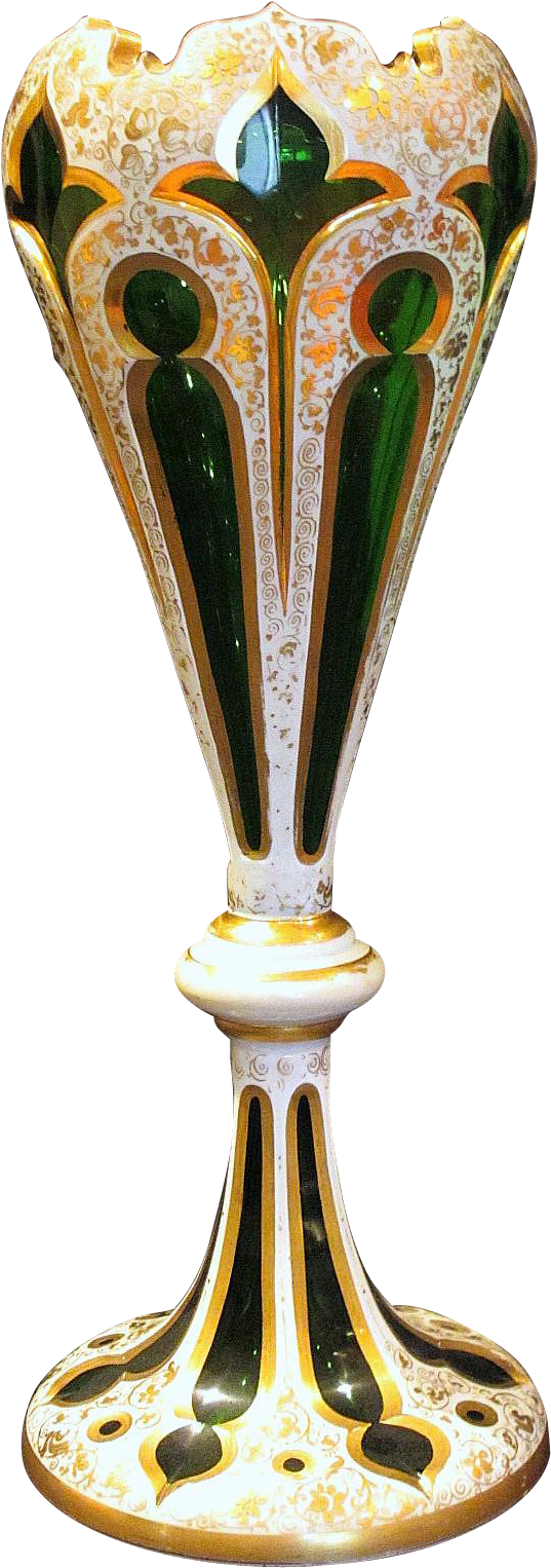 Tall Antique Bohemian Green Art Glass And Gold Overlay - Brass (1525x1525), Png Download