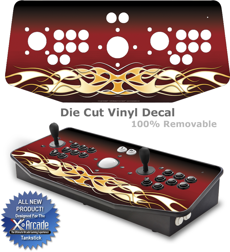 Gold Flames X-arcade Tankstick Graphic Overlay - Mortal Kombat 2 Arcade Controller (800x869), Png Download