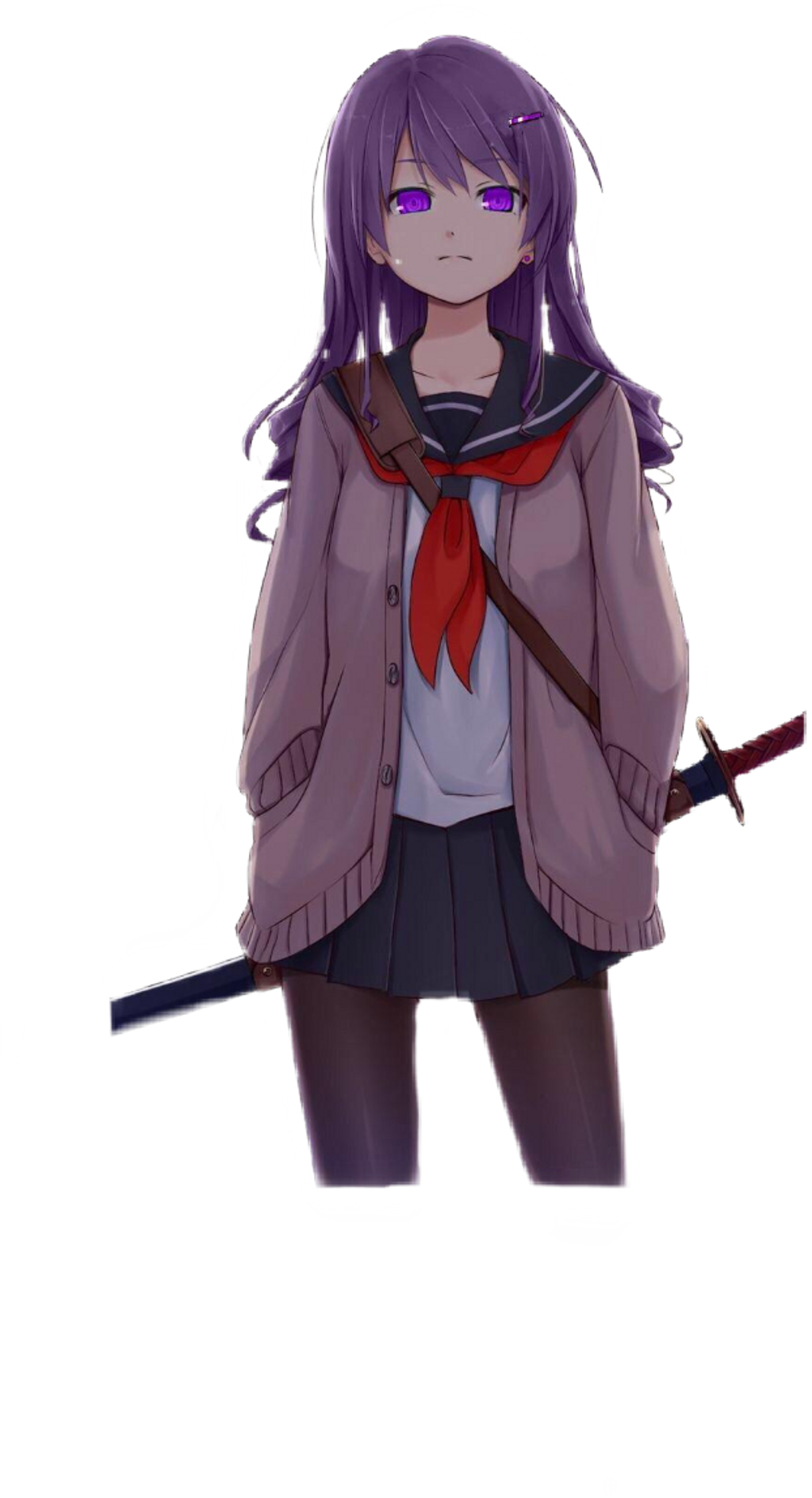 Yuri Sticker - Anime School Girl With Sword (1024x1888), Png Download
