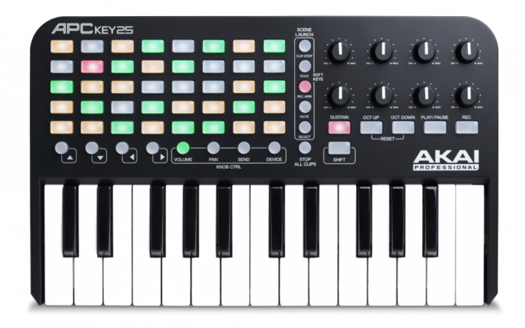 Akai Apc Key 25 Midi Controller Keyboard - Akai Keyboard With Pads (1500x650), Png Download