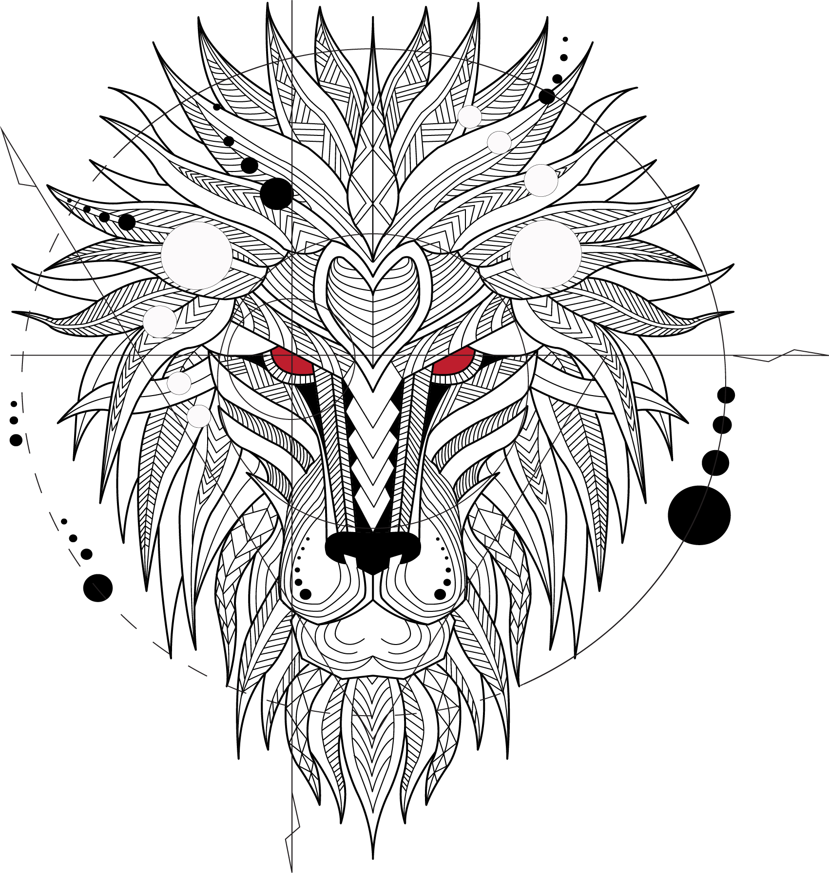Tattoo Head Ferocious Totem T-shirt Lion Clipart - Geometric Lion (1701x1792), Png Download