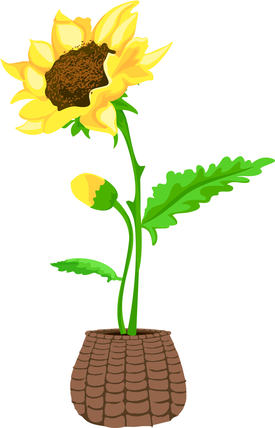 Bonsai Sunflower Flower Hand Drawn Wind Png And Vector - Sunflower (2000x2000), Png Download
