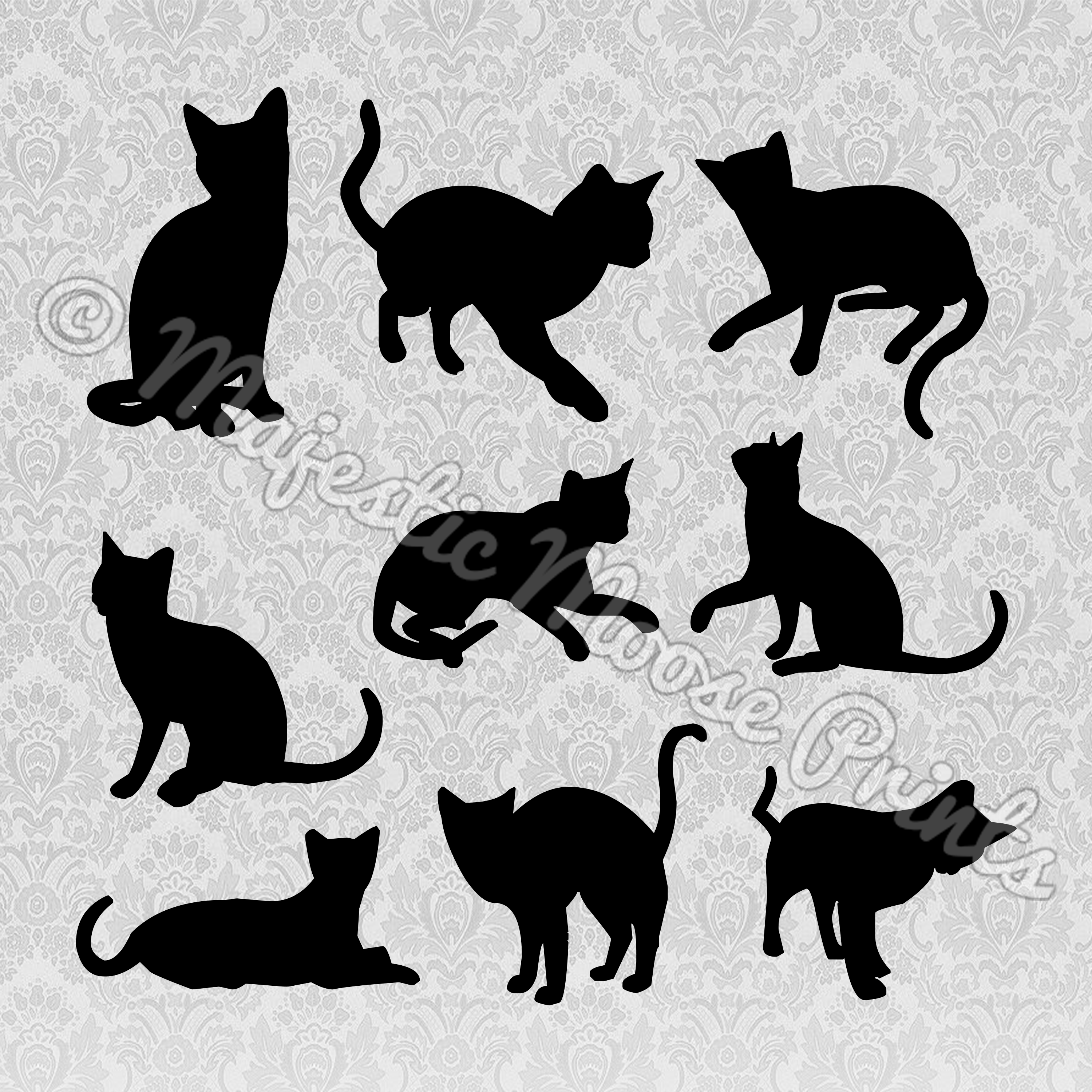 Cat Silhouettes - Free Cat Vector (3000x3000), Png Download