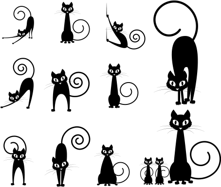 Cats Illustration Free Vector And Png - Black And White Silhouette Cat Clipart (1080x628), Png Download