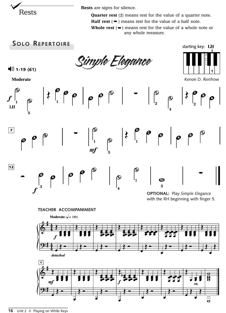 Quarter Rest Piano - Alfred's Piano 101 (864x1152), Png Download