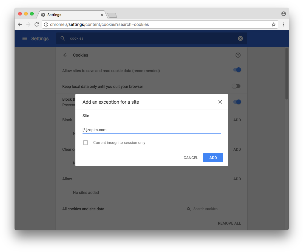 Screen Shot Showing Ui For Adding An Exception - Allow Cookies Ui (1032x857), Png Download