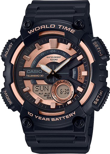 Casio Men's Aeq110w-1a3v World Time Telememo 30 Watch, - Casio Aeq 110w 1a3v (366x509), Png Download