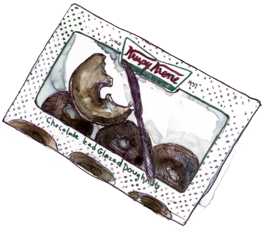 John Has A Box Of Krispy Kreme Donuts Open On His Lap - Chocolate (844x734), Png Download