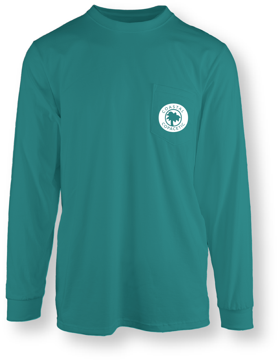 Coastal Teal Long Sleeve Awesome Pocket T Shirt - Long-sleeved T-shirt (1147x1481), Png Download
