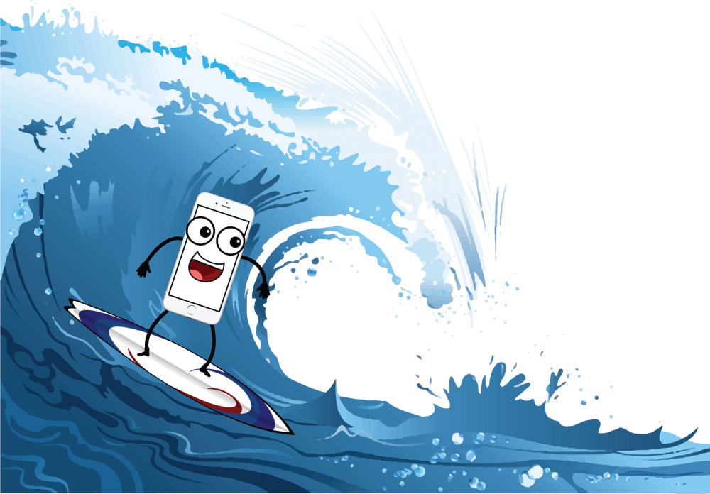 Mobile Is Being Used More And More To Surf The Internet - Cartoon Ocean Waves Png (1000x696), Png Download